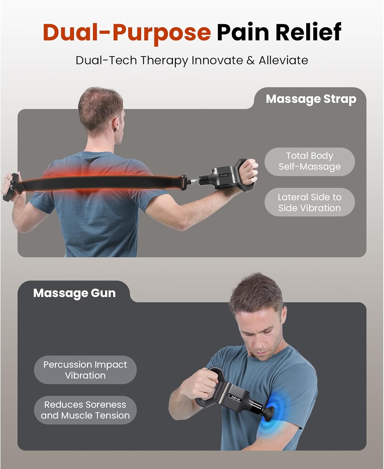 BOB AND BRAD 2-in-1 Massage Gun & Muscle Massage Belt for Muscle Relaxation, Pain Relief, FSA HSA Eligible, Dual-Purpose Deep Tissue sWave Massager Gun with Strap for Athletes, Therapists & Everyone