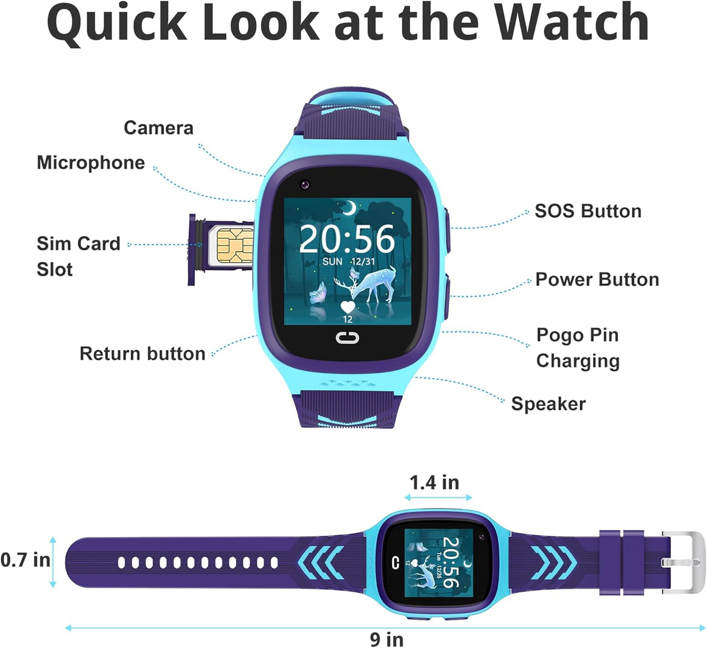 4G Kids Smart Watch Boys with GPS Tracker Location Video Call Cell Phone SOS Calling Voice Chat Camera Alarm Clock for Ages 5-12 Kids (Blue)