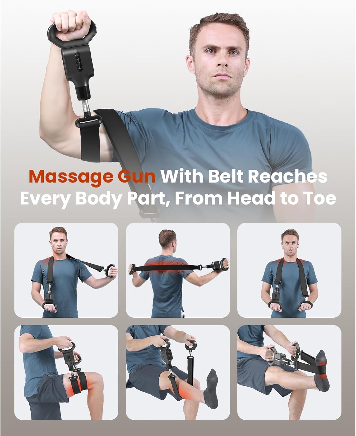 BOB AND BRAD 2-in-1 Massage Gun & Muscle Massage Belt for Muscle Relaxation, Pain Relief, FSA HSA Eligible, Dual-Purpose Deep Tissue sWave Massager Gun with Strap for Athletes, Therapists & Everyone