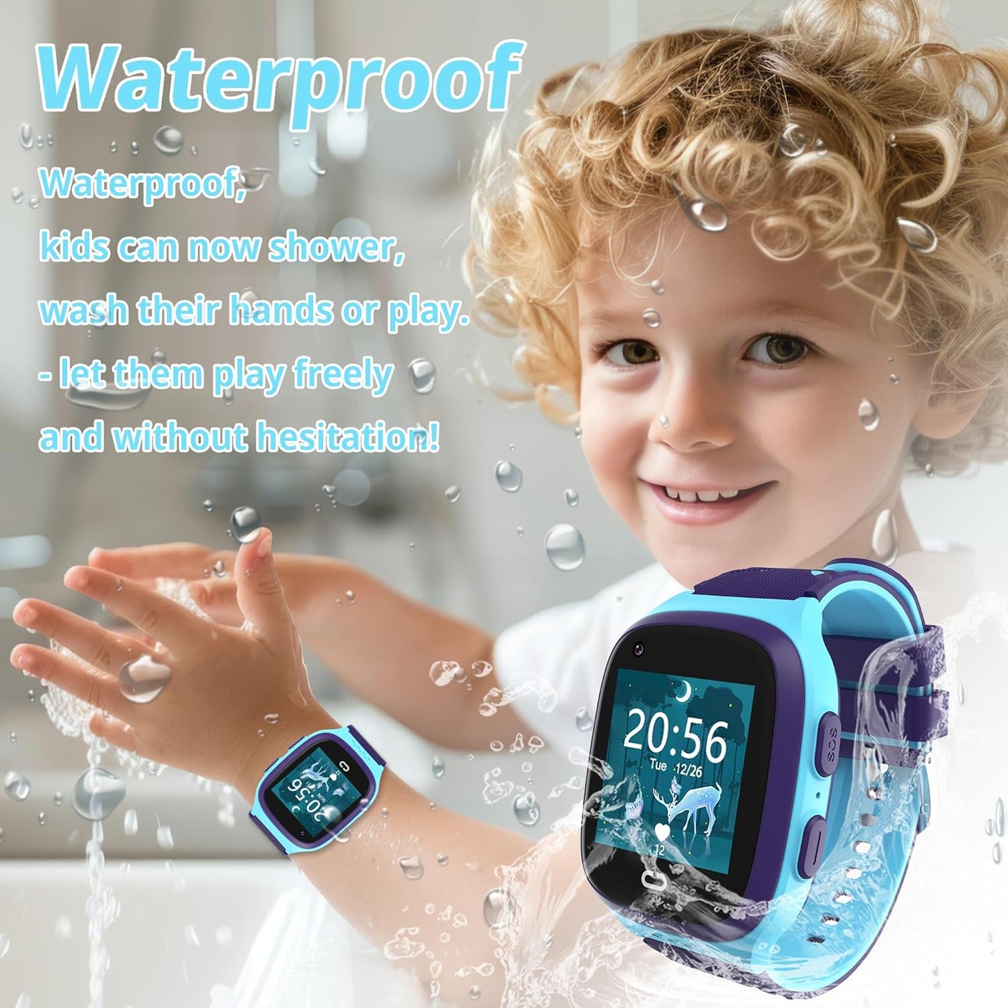4G Kids Smart Watch Boys with GPS Tracker Location Video Call Cell Phone SOS Calling Voice Chat Camera Alarm Clock for Ages 5-12 Kids (Blue)
