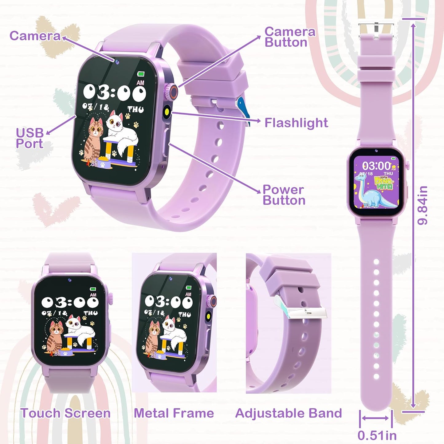 Kids Smart Watches Girls Gift for Age 5-12, Watch for Kids with 32 Games HD Touch Screen Video Camera Pedometer Music Player Flashlight 12/24 hr Toys for 5 6 7 8 9 Year Old Girl Birthday Gift