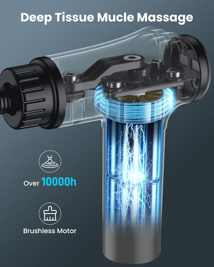 AYURA Massage Gun, Deep Tissue Percussion Muscle Massager Gun, Handheld Back Massager for Pain Relief, Electric Massager with 30 Speeds and 6 Heads for Athletes Men Women