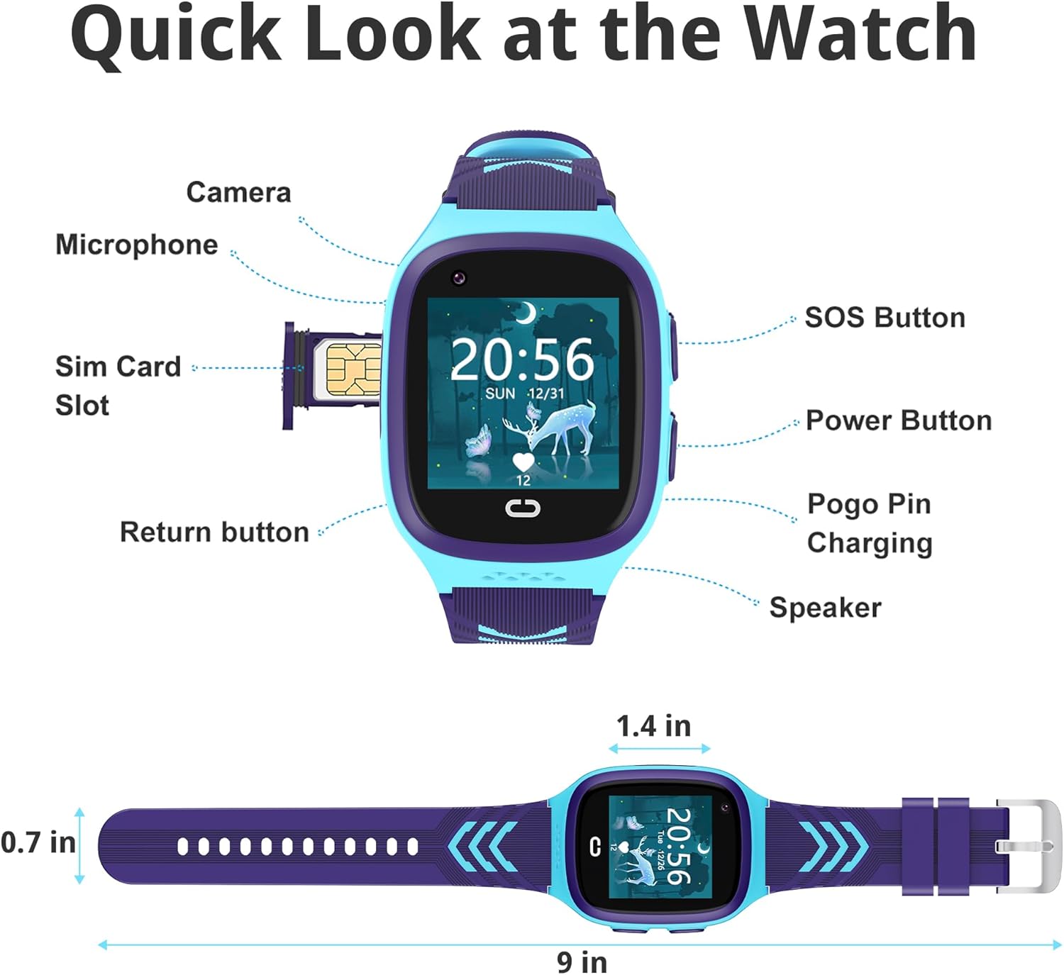 4G Kids Smart Watch Boys with GPS Tracker Location Video Call Cell Phone SOS Calling Voice Chat Camera Alarm Clock for Ages 5-12 Kids (Blue)