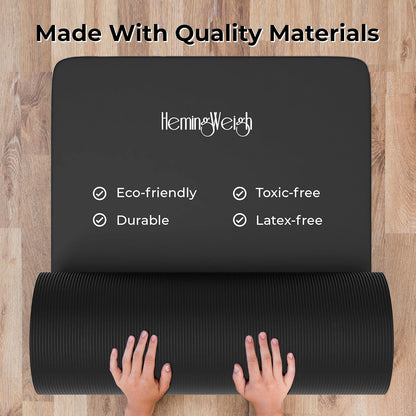 HemingWeigh 1 Inch Extra Thick Non Slip Yoga Mat - Exercise Mats for Home Workouts, Black (70"L x 23"W)
